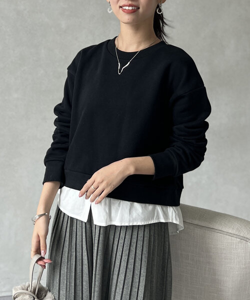 Chez toi（シェトワ）の「レイヤード裏起毛プルオーバー（スウェット・レディース・ブラック/ブラウン/ネイビー・FREE）」の11枚目の写真