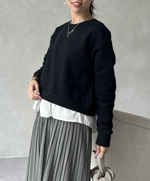 Chez toi（シェトワ）の「レイヤード裏起毛プルオーバー（スウェット・レディース・ブラック/ブラウン/ネイビー・FREE）」の12枚目の写真