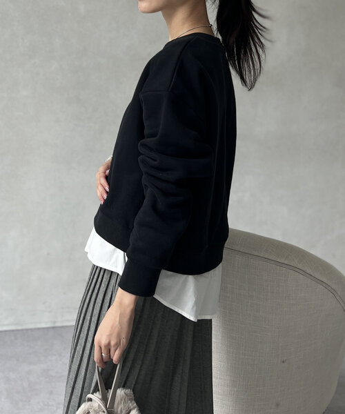 Chez toi（シェトワ）の「レイヤード裏起毛プルオーバー（スウェット・レディース・ブラック/ブラウン/ネイビー・FREE）」の13枚目の写真