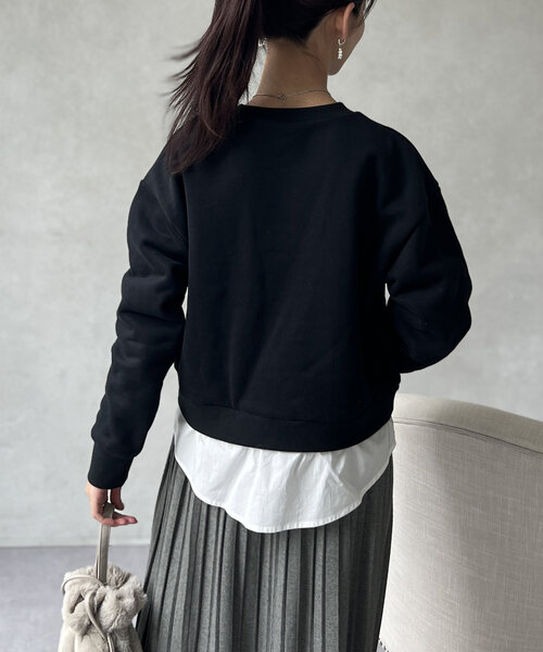 Chez toi（シェトワ）の「レイヤード裏起毛プルオーバー（スウェット・レディース・ブラック/ブラウン/ネイビー・FREE）」の16枚目の写真