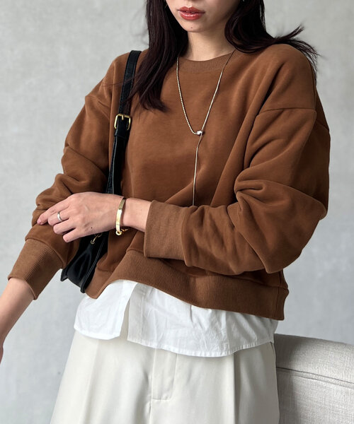 Chez toi（シェトワ）の「レイヤード裏起毛プルオーバー（スウェット・レディース・ブラック/ブラウン/ネイビー・FREE）」の19枚目の写真