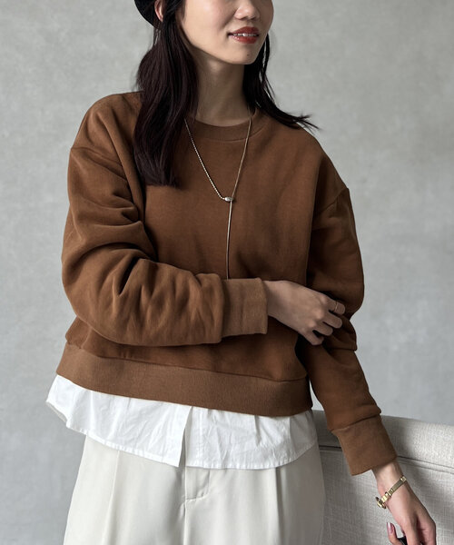 Chez toi（シェトワ）の「レイヤード裏起毛プルオーバー（スウェット・レディース・ブラック/ブラウン/ネイビー・FREE）」の21枚目の写真