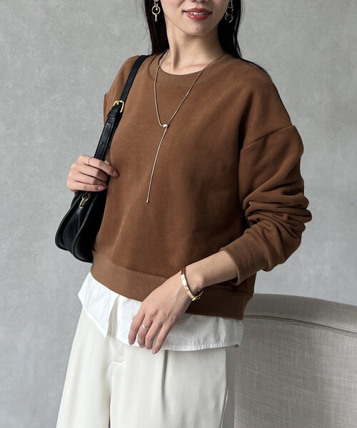 Chez toi（シェトワ）の「レイヤード裏起毛プルオーバー（スウェット・レディース・ブラック/ブラウン/ネイビー・FREE）」の22枚目の写真