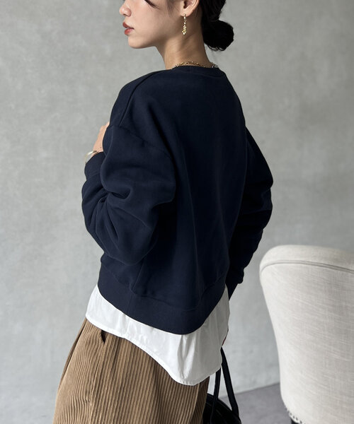 Chez toi（シェトワ）の「レイヤード裏起毛プルオーバー（スウェット・レディース・ブラック/ブラウン/ネイビー・FREE）」の4枚目の写真