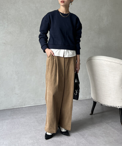 Chez toi（シェトワ）の「レイヤード裏起毛プルオーバー（スウェット・レディース・ブラック/ブラウン/ネイビー・FREE）」の6枚目の写真