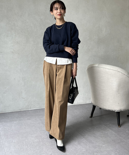 Chez toi（シェトワ）の「レイヤード裏起毛プルオーバー（スウェット・レディース・ブラック/ブラウン/ネイビー・FREE）」の7枚目の写真