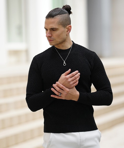 セーター メンズ ニット丸首 無地 カジュアル カットソー おしゃれ ネイビー SIGNORMOTO] セーター ニット メンズ クルーネック カットソー 無地