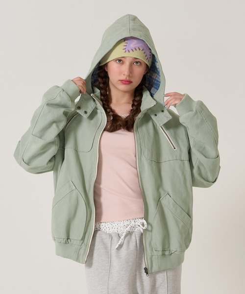 TINA：JOJUN（ティーナジョジュン）の「ジップアップフード付き ボンバージャケット TINA：JOJUN（その他アウター・レディース・チャコール/ピンク系その他/ライトグリーン・M）」の12枚目の写真