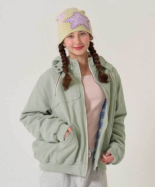 TINA：JOJUN（ティーナジョジュン）の「ジップアップフード付き ボンバージャケット TINA：JOJUN（その他アウター・レディース・チャコール/ピンク系その他/ライトグリーン・M）」の11枚目の写真