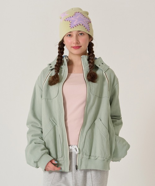 TINA：JOJUN（ティーナジョジュン）の「ジップアップフード付き ボンバージャケット TINA：JOJUN（その他アウター・レディース・チャコール/ピンク系その他/ライトグリーン・M）」の5枚目の写真