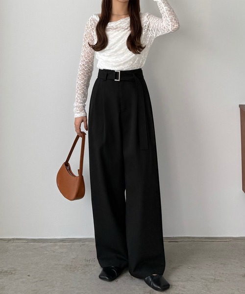 callautia（カラウティア）の「べルト付きハイウエストツイルパンツ（その他パンツ・レディース・チャコール/ブラック/ベージュ・SMALL/LARGE/MEDIUM）」の4枚目の写真