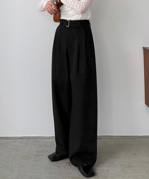 べルト付きハイウエストツイルパンツ（その他パンツ