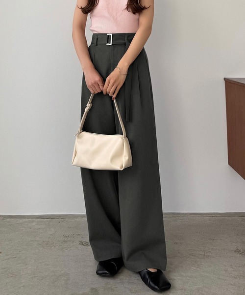 callautia（カラウティア）の「べルト付きハイウエストツイルパンツ（その他パンツ・レディース・チャコール/ブラック/ベージュ・SMALL/LARGE/MEDIUM）」の8枚目の写真