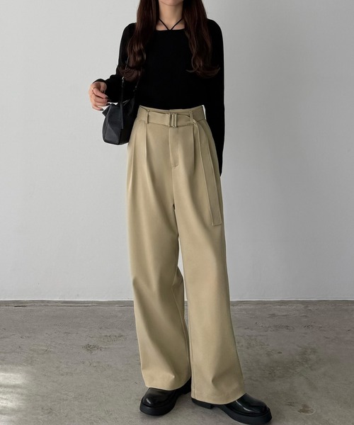 べルト付きハイウエストツイルパンツ（その他パンツ）｜callautia