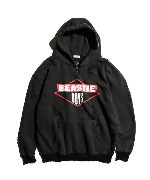 THRIFTY LOOK / スリフティールック WORN-OUT BAND HOODIE 'BEASTIE BOYS'NECK SLIT ダメージ加工 ビースティーボーイズ パーカー（スウェット）｜THRIFTY LOOK（スリフティールック）