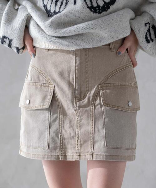 WEGO(ウィゴー)の「WEGO/ヴィンテージウォッシュカーゴミニスカート(デニムスカート・レディース・コバルトブルー/ベージュ/スカイブルー/ブラック・FREE)」の3枚目の写真