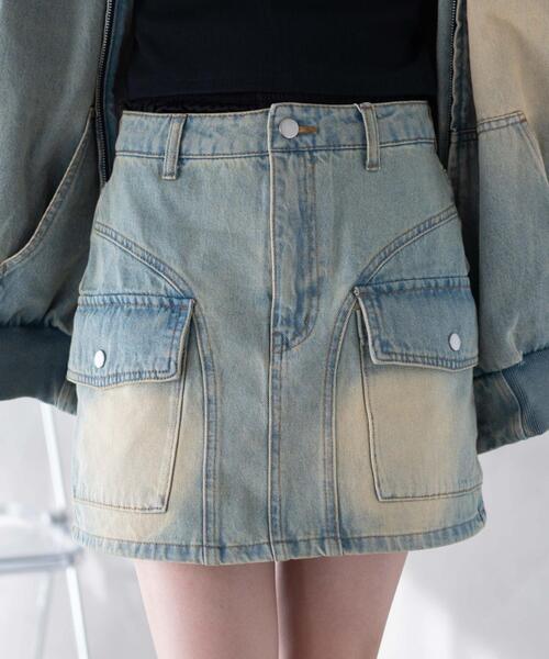 WEGO(ウィゴー)の「WEGO/ヴィンテージウォッシュカーゴミニスカート(デニムスカート・レディース・コバルトブルー/ベージュ/スカイブルー/ブラック・FREE)」の1枚目の写真