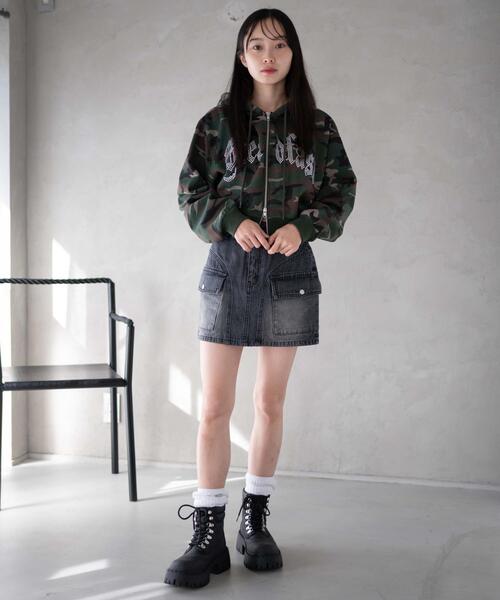 WEGO(ウィゴー)の「WEGO/ヴィンテージウォッシュカーゴミニスカート(デニムスカート・レディース・コバルトブルー/ベージュ/スカイブルー/ブラック・FREE)」の5枚目の写真