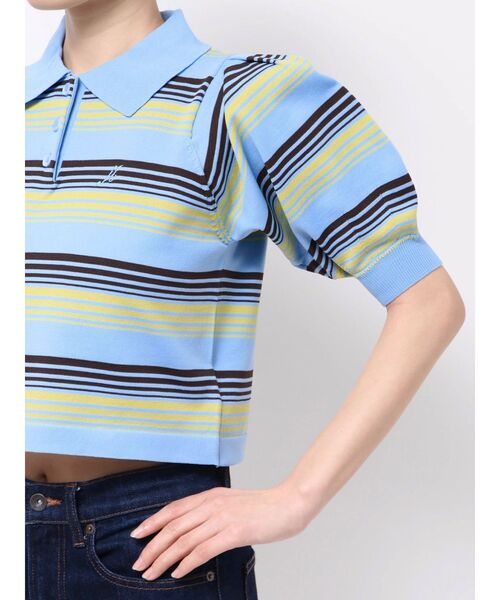 jouetie（ジュエティ）の「マルチボーダーポロニット サマーニット（ニット/セーター・レディース・ブラック/ブルー/ピンク・MEDIUM）」の17枚目の写真