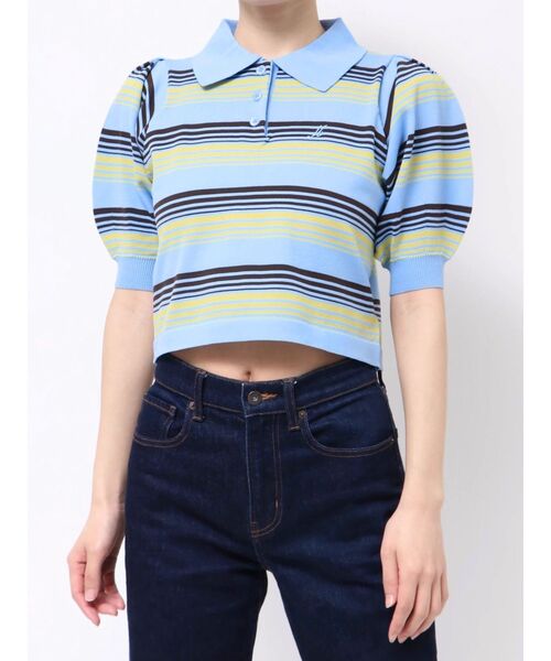 jouetie（ジュエティ）の「マルチボーダーポロニット サマーニット（ニット/セーター・レディース・ブラック/ブルー/ピンク・MEDIUM）」の22枚目の写真