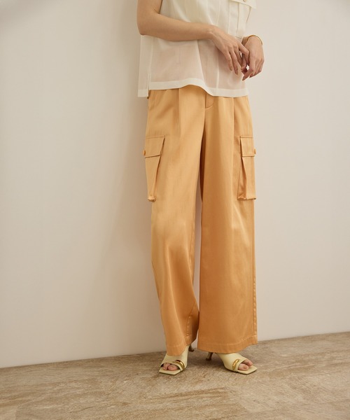 ROPE'（ロペ）の「【洗える】シャイニーサテンパンツ/一部セットアップ対応（カーゴパンツ・レディース・オレンジ/オフホワイト/ブラック・36/38）」の13枚目の写真