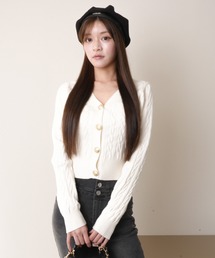 ケーブルニットボタンカーディガン