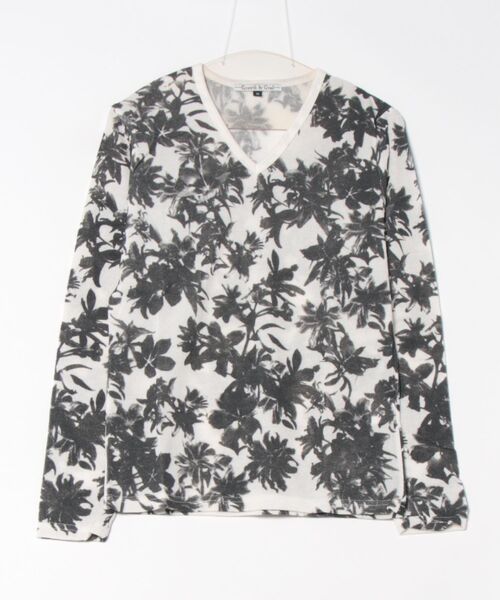 ARCHIVER(アーカイバ)の「【W】【it】【Growth by Grail】ワントーンボタニカルデザイン Vネックカット(Tシャツ/カットソー・メンズ・ワインレッド/ネイビー/ホワイト・LARGE/MEDIUM)」の1枚目の写真