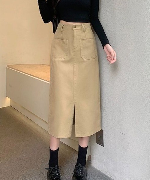 gossip！ロサンゼルス（ゴシップロサンゼルス）の「フロントスリット・カジュアルスカート（スカート・レディース・カーキ/ブラック・S/M/L）」の7枚目の写真