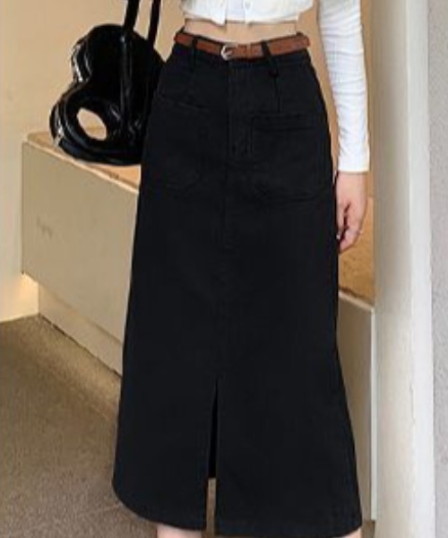 gossip！ロサンゼルス（ゴシップロサンゼルス）の「フロントスリット・カジュアルスカート（スカート・レディース・カーキ/ブラック・S/M/L）」の5枚目の写真