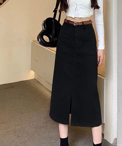 gossip！ロサンゼルス（ゴシップロサンゼルス）の「フロントスリット・カジュアルスカート（スカート・レディース・カーキ/ブラック・S/M/L）」の4枚目の写真