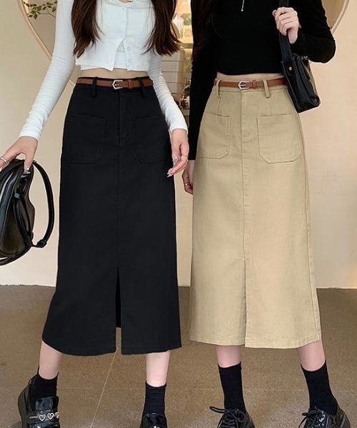 gossip！ロサンゼルス（ゴシップロサンゼルス）の「フロントスリット・カジュアルスカート（スカート・レディース・カーキ/ブラック・S/M/L）」の12枚目の写真