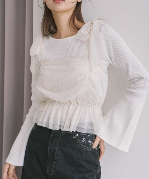 archives（アルシーヴ）の「ビジューチュールビスチェ×フレアリブニットＳＥＴ（アンサンブル・レディース・ピンクベージュ/ブルーグレー/ブラック/アイボリー・MEDIUM）」の9枚目の写真