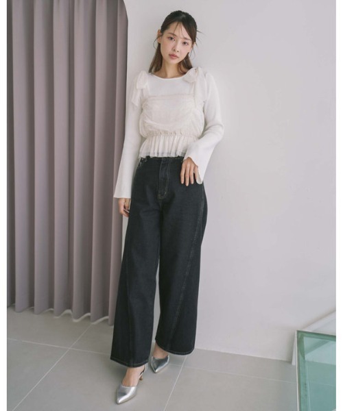 archives（アルシーヴ）の「ビジューチュールビスチェ×フレアリブニットＳＥＴ（アンサンブル・レディース・ピンクベージュ/ブルーグレー/ブラック/アイボリー・MEDIUM）」の10枚目の写真