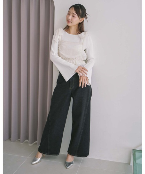 archives（アルシーヴ）の「ビジューチュールビスチェ×フレアリブニットＳＥＴ（アンサンブル・レディース・ピンクベージュ/ブルーグレー/ブラック/アイボリー・MEDIUM）」の11枚目の写真