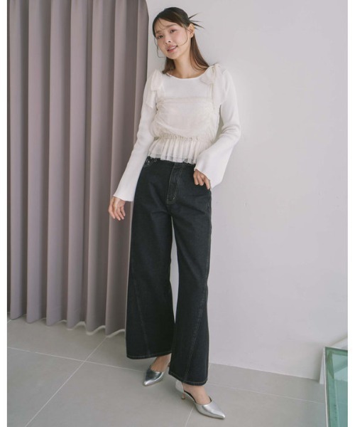 archives（アルシーヴ）の「ビジューチュールビスチェ×フレアリブニットＳＥＴ（アンサンブル・レディース・ピンクベージュ/ブルーグレー/ブラック/アイボリー・MEDIUM）」の12枚目の写真