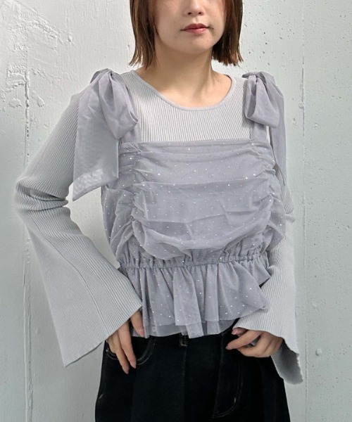 archives（アルシーヴ）の「ビジューチュールビスチェ×フレアリブニットＳＥＴ（アンサンブル・レディース・ピンクベージュ/ブルーグレー/ブラック/アイボリー・MEDIUM）」の18枚目の写真