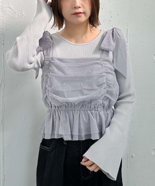 archives（アルシーヴ）の「ビジューチュールビスチェ×フレアリブニットＳＥＴ（アンサンブル・レディース・ピンクベージュ/ブルーグレー/ブラック/アイボリー・MEDIUM）」の19枚目の写真