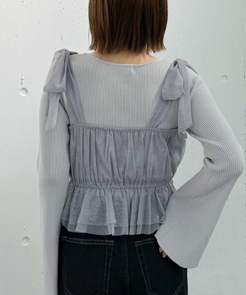 archives（アルシーヴ）の「ビジューチュールビスチェ×フレアリブニットＳＥＴ（アンサンブル・レディース・ピンクベージュ/ブルーグレー/ブラック/アイボリー・MEDIUM）」の20枚目の写真