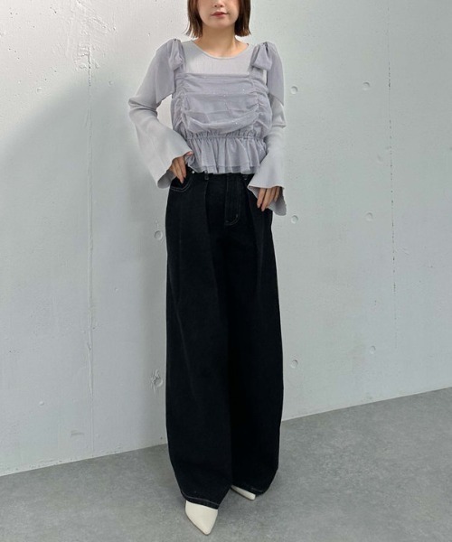 archives（アルシーヴ）の「ビジューチュールビスチェ×フレアリブニットＳＥＴ（アンサンブル・レディース・ピンクベージュ/ブルーグレー/ブラック/アイボリー・MEDIUM）」の22枚目の写真