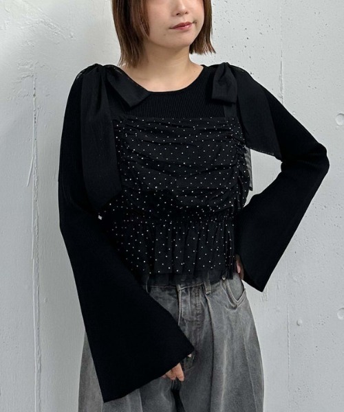 archives（アルシーヴ）の「ビジューチュールビスチェ×フレアリブニットＳＥＴ（アンサンブル・レディース・ピンクベージュ/ブルーグレー/ブラック/アイボリー・MEDIUM）」の13枚目の写真