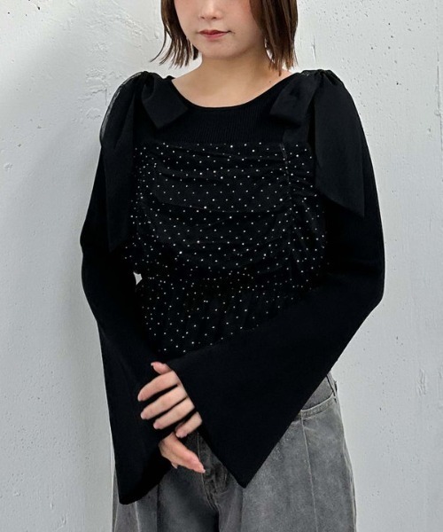 archives（アルシーヴ）の「ビジューチュールビスチェ×フレアリブニットＳＥＴ（アンサンブル・レディース・ピンクベージュ/ブルーグレー/ブラック/アイボリー・MEDIUM）」の14枚目の写真