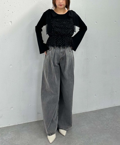 archives（アルシーヴ）の「ビジューチュールビスチェ×フレアリブニットＳＥＴ（アンサンブル・レディース・ピンクベージュ/ブルーグレー/ブラック/アイボリー・MEDIUM）」の17枚目の写真