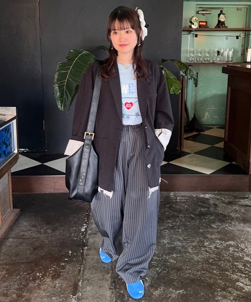 napinna maison（ナピナメゾン）の「【napinna maison×4sisters】ストライプタックワイドスラックス（スラックス・レディース・ブラウン系/グレー系・M/L）」の15枚目の写真