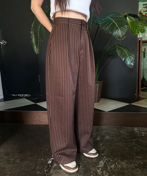 napinna maison×4sisters】ストライプタックワイドスラックス