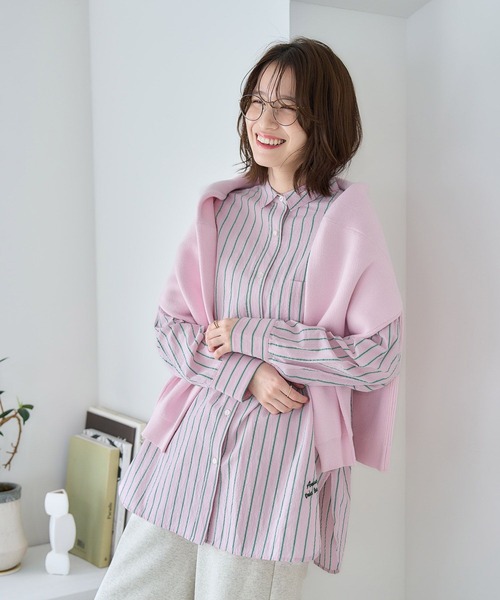 studio CLIP（スタディオクリップ）の「【ONKUL掲載商品】刺繍ストライプビッグシャツ（シャツ/ブラウス・レディース・その他4/その他2/その他3/その他1・FREE）」の2枚目の写真