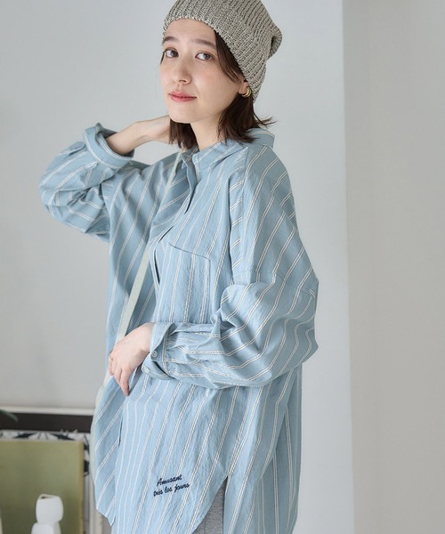 studio CLIP（スタディオクリップ）の「【ONKUL掲載商品】刺繍ストライプビッグシャツ（シャツ/ブラウス・レディース・その他4/その他2/その他3/その他1・FREE）」の3枚目の写真