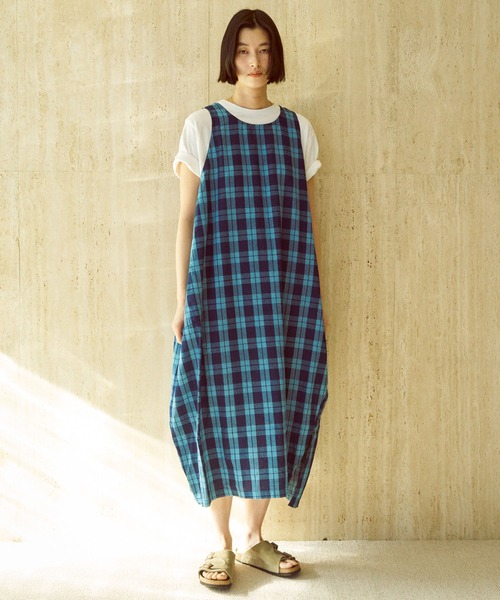 OMNIGOD womens / オムニゴッド ] インディゴ綿麻チェック