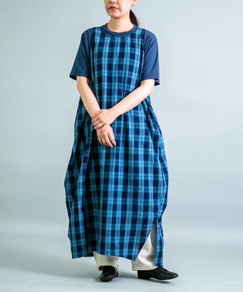 OMNIGOD womens / オムニゴッド ] インディゴ綿麻チェック