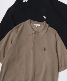 U.S. POLO ASSN./ユーエスポロアッスン オーバーサイズ ニット 無地 ストライプ ロゴ ワンポイント刺繍 半袖ポロシャツ/レディース メンズ