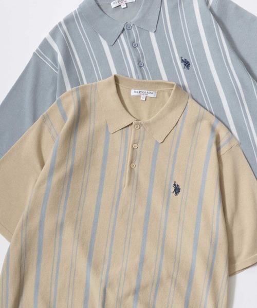 U.S. POLO ASSN.(ユーエスポロアッスン)の「U.S. POLO ASSN./ユーエスポロアッスン オーバーサイズ ニット 無地 ストライプ ロゴ ワンポイント刺繍 半袖ポロシャツ/レディース メンズ(ポロシャツ・メンズ・ベージュ系その他/ブルー系その他/オフホワイト/ブラック/ネイビー/ベージュ・M/LL/L)」の4枚目の写真